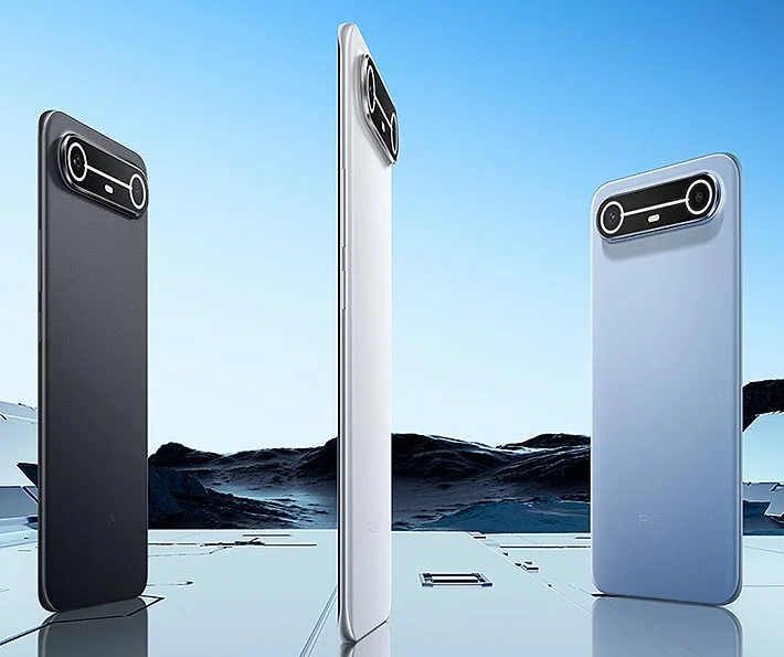 Hình nền điện thoại với các smartphone màu đen và bạc trên nền phong cảnh